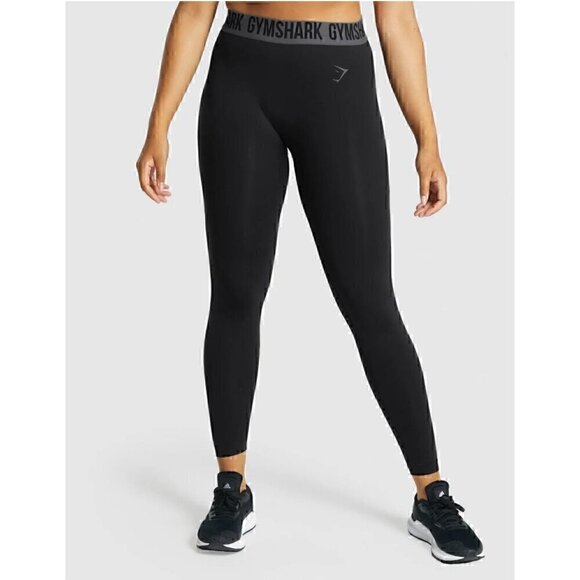 Gymshark Womens Seamless Low-Rise Black Leggings, Elasticated waistband, SM - Picture 1 of 8